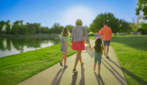 family walking in park